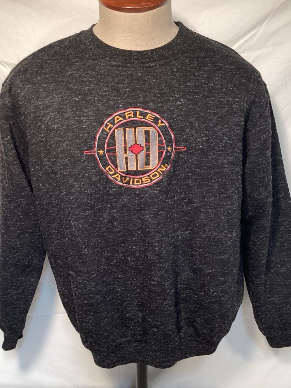 Harley-Davidson Vintage Dark Charcoal Crewneck Sweatshirt Embroidered Logo Large